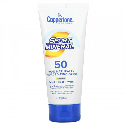 Coppertone, Sport Mineral, солнцезащитное средство с оксидом цинка, SPF 50, 148 мл (5 жидк. Унций)