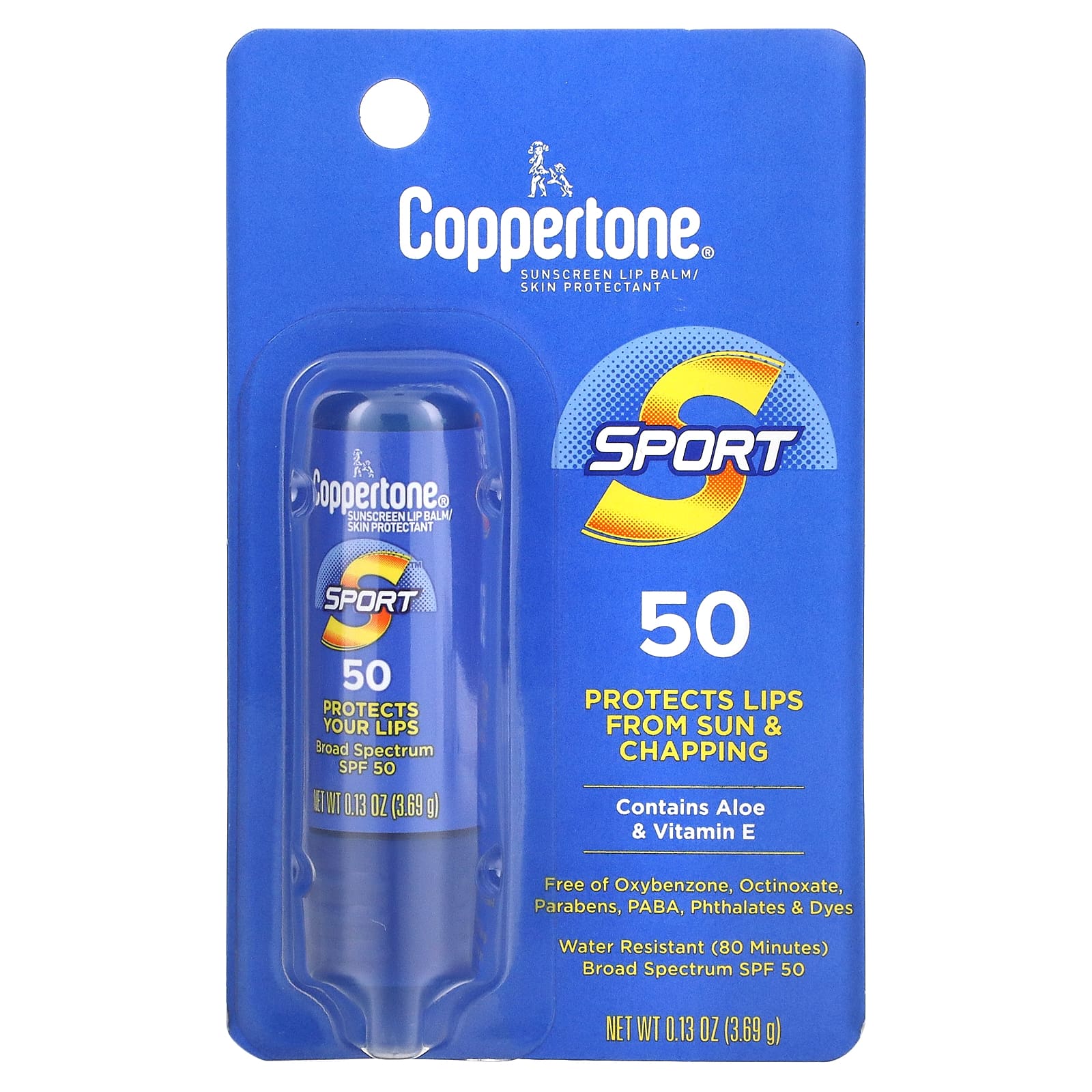 Coppertone, Sport, солнцезащитный бальзам для губ, SPF 50, 3,69 г (0,13 унции)