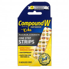 Compound W, средство для удаления бородавок, одноразовые пластыри, максимальная сила действия, для детей от 3 лет, 10 лечебных пластырей