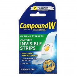 Compound W, Средство для удаления бородавок, One Step Invisible Strips, максимальная сила действия, 14 лечебных полосок