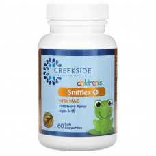 Creekside Natural Therapeutics, Snifflex Plus для детей с NAC, для детей 6–12 лет, бузина, 60 жевательных таблеток