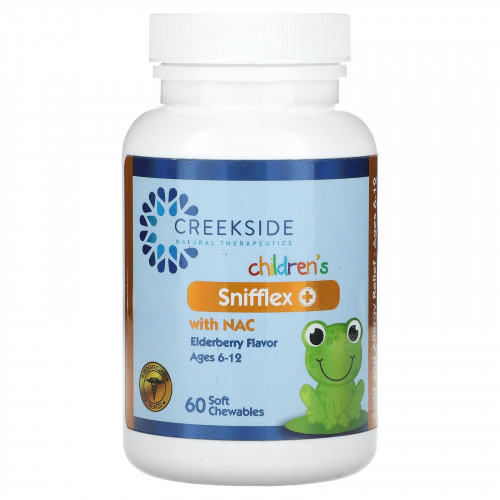 Creekside Natural Therapeutics, Snifflex Plus для детей с NAC, для детей 6–12 лет, бузина, 60 жевательных таблеток