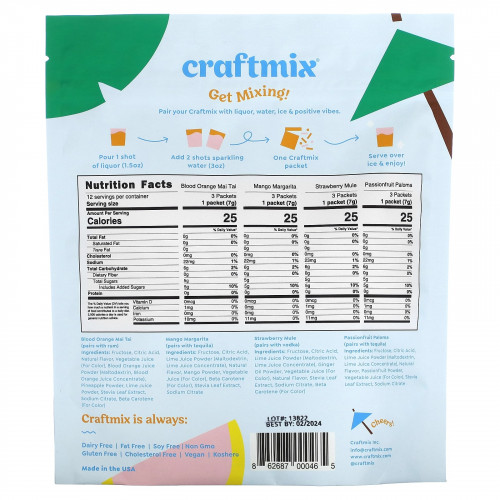 Craftmix, Пакетики для коктейлей, разнообразные, 12 пакетиков, 84 г (2,96 унции)