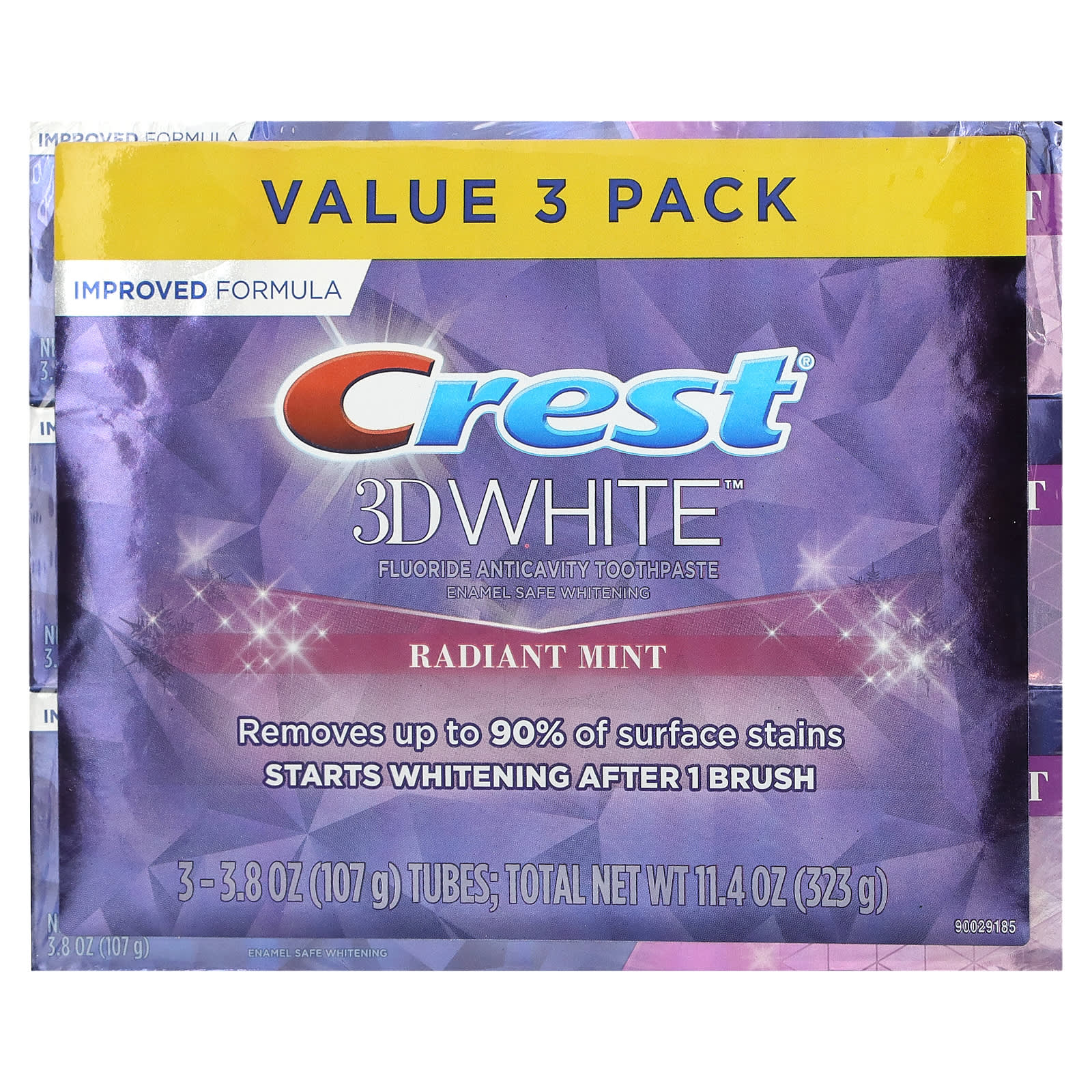 Crest, 3D White, зубная паста против кариеса с фтором, сияющая мята, 3 шт. В упаковке, 107 г (3,8 унции)