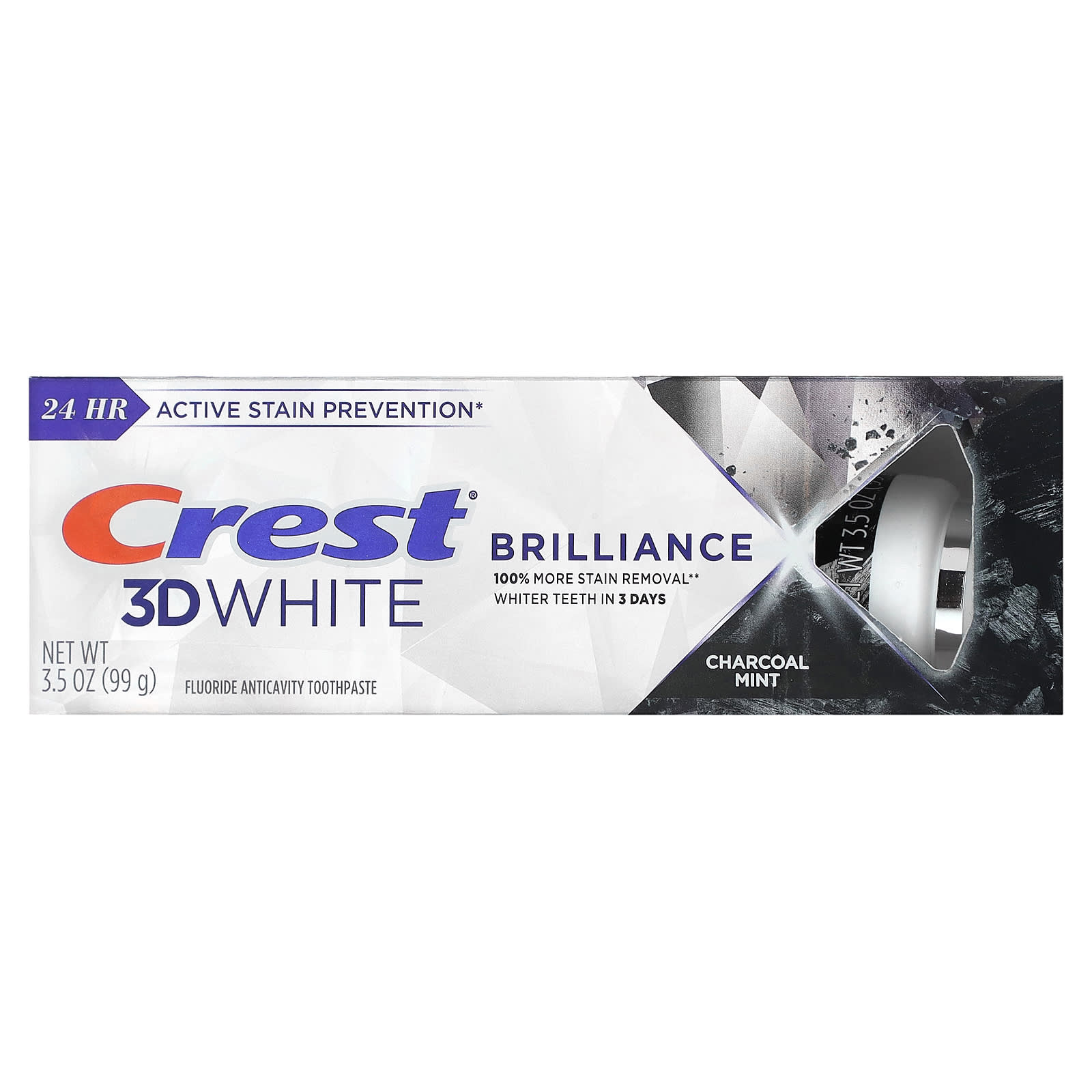 Crest, 3D White, Brilliance, фторидная зубная паста, древесный уголь и мята, 99 г (3,5 унции)