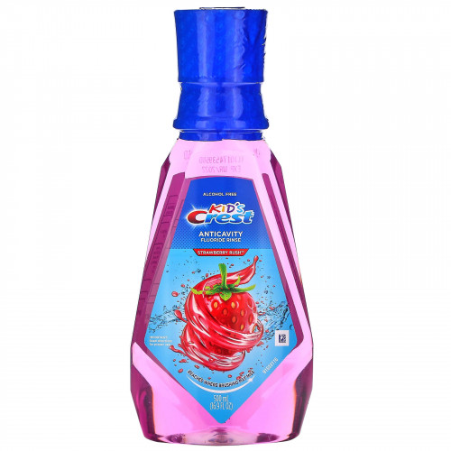 Crest, Kids, фторсодержащее ополаскиватель для предотвращения кариеса, без спирта, клубника, 500 мл (16,9 жидк. Унции)