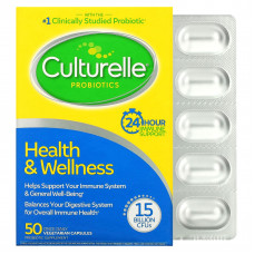 Culturelle, пробиотики, здоровье и хорошее самочувствие, 15 миллиардов КОЕ, 50 вегетарианских капсул для приема один раз в день