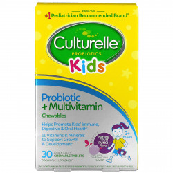 Culturelle, Для детей, жевательные таблетки с пробиотиками и мультивитаминами, для детей от 3 лет, натуральный фруктовый пунш, 30 жевательных таблеток