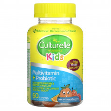 Culturelle, Детские пробиотики, мультивитамины и пробиотики, персик-апельсин и ягодное ассорти, 60 жевательных таблеток