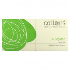 Cottons, Тампоны из 100% натурального хлопка, обычные, без запаха, 16 тампонов