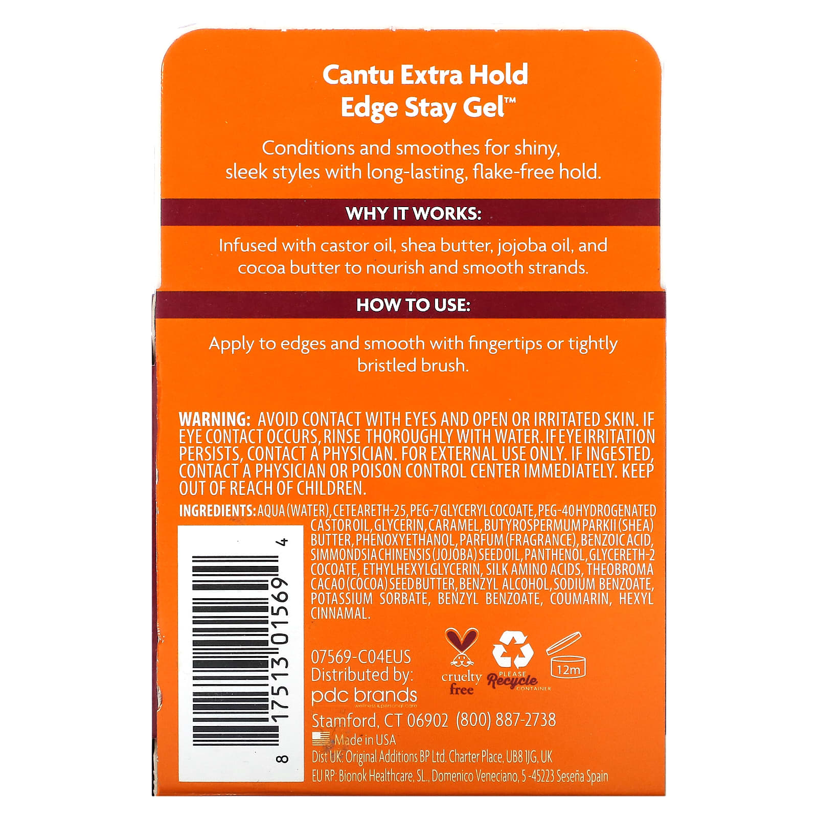 Cantu, Масло ши для натуральных волос, гель Extra Hold Edge Stay, 2,25 унции (64 г)