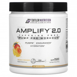 Cutler Nutrition, Amplify 2.0, накачка перед тренировкой, без кофеина, персик и манго, 200 г (7,05 унции)
