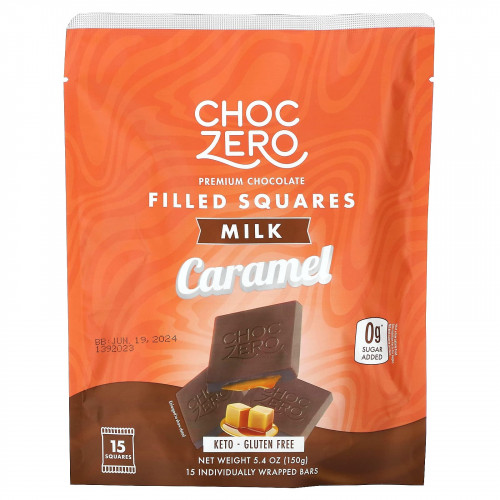 ChocZero, Filled Squares, молочная карамель, 15 батончиков в индивидуальной упаковке