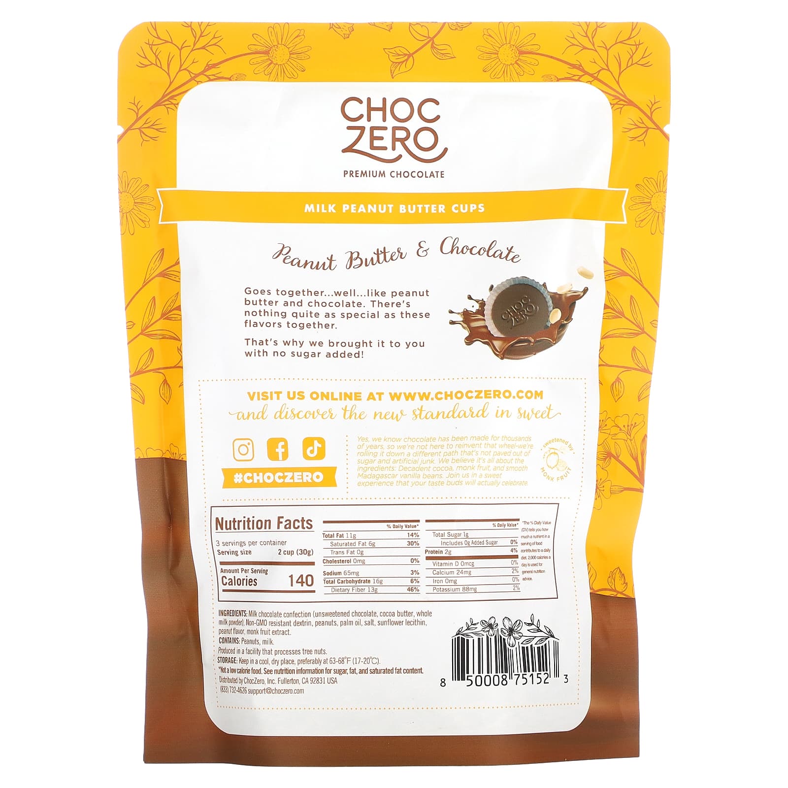 ChocZero, конфеты с молочным шоколадом и арахисовой пастой, 85 г (3 унции)