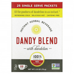 Dandy Blend, Instant Herbal Beverage With Dandelion (Быстрорастворимый травяной напиток с одуванчиком), без кофеина, 25 одноразовых пакетиков