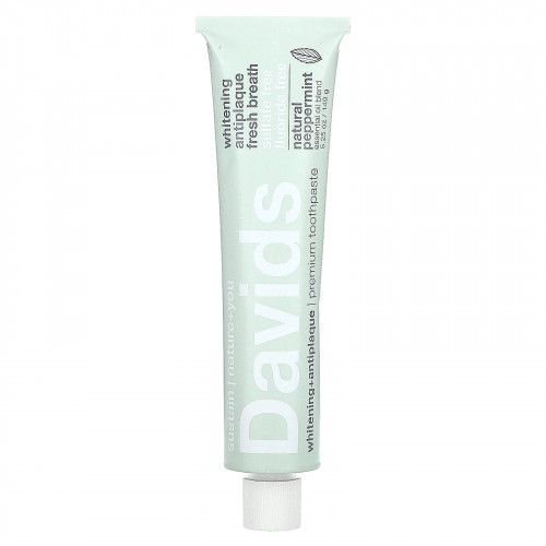 Davids Natural Toothpaste, Зубная паста премиум-класса, отбеливающая + защита от зубного налета, натуральная перечная мята, 149 г (5,25 унции)