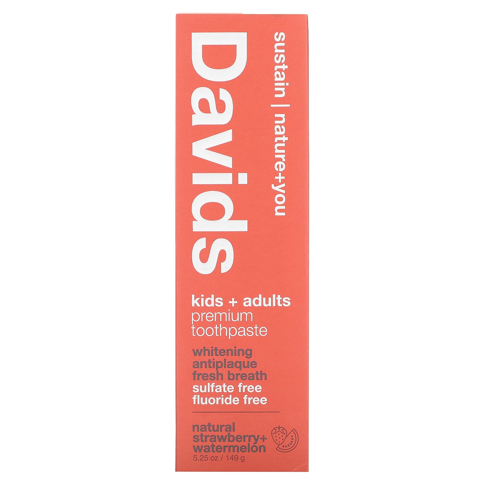 Davids Natural Toothpaste, Премиальная зубная паста, для детей и взрослых, натуральная клубника и арбуз, 149 г (5,25 унции)