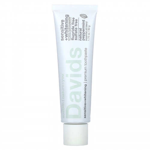 Davids Natural Toothpaste, Premium Toothpaste, Sensitive + Whitening, натуральная перечная мята, 50 г (1,75 унции)