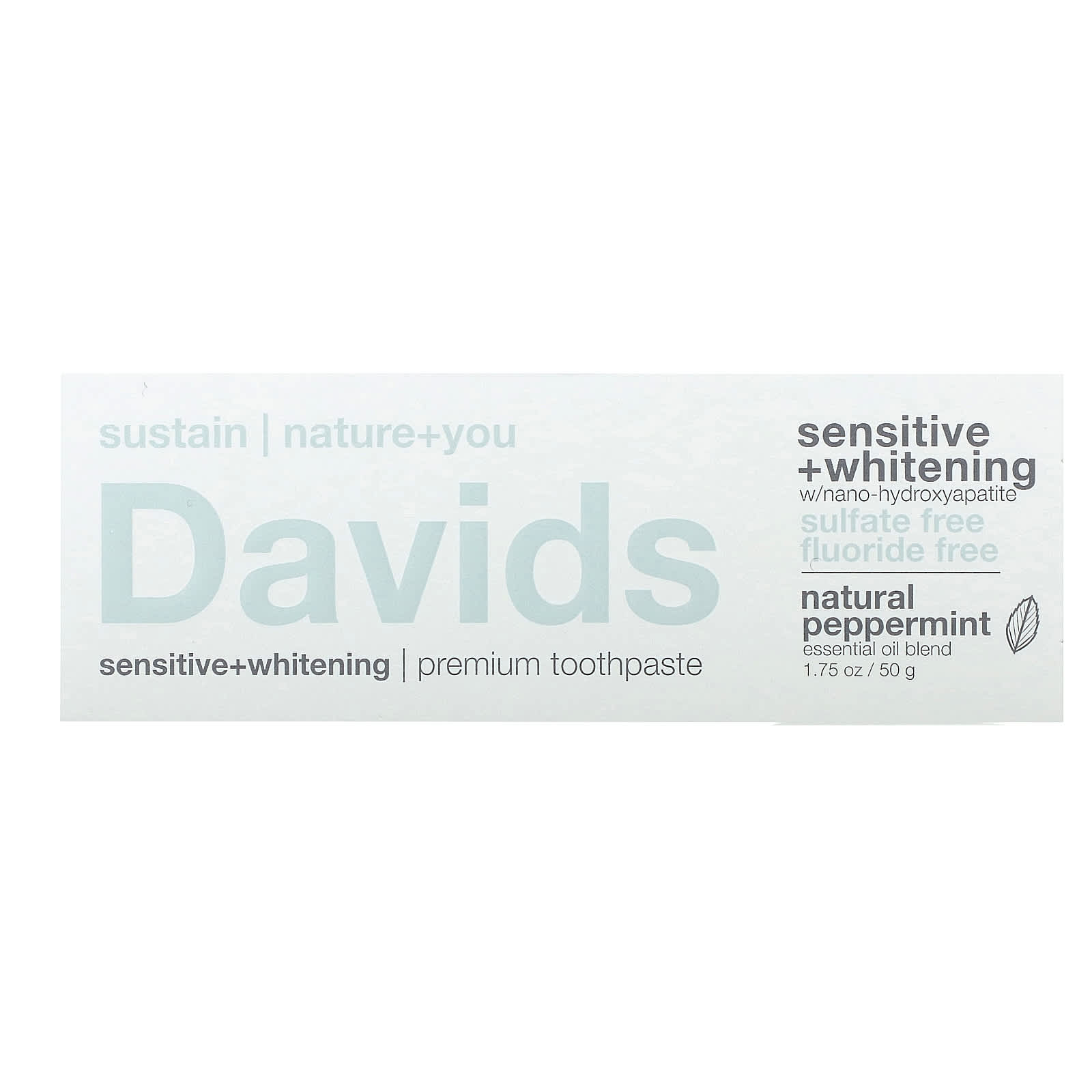 Davids Natural Toothpaste, Premium Toothpaste, Sensitive + Whitening, натуральная перечная мята, 50 г (1,75 унции)