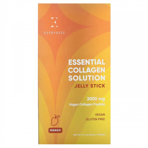 Everydaze, Essential Collagen Solution, желе в стиках, манго, 3000 мг, 10 стиков по 20 г (0,7 унции)