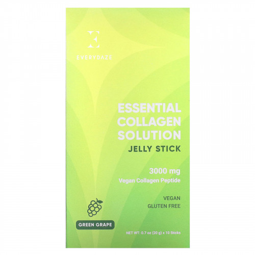Everydaze, Essential Collagen Solution, желе в стиках, зеленый виноград, 3000 мг, 10 стиков по 20 г (0,7 унции)