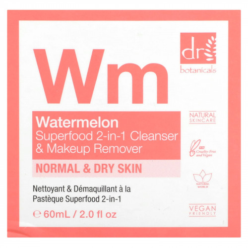 Dr. Botanicals, Очищающее средство и средство для снятия макияжа 2 в 1 Watermelon Superfood, 60 мл (2 жидк. Унции) (Товар снят с продажи) 