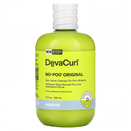 DevaCurl, No-Poo Original, очищающее средство без пены для насыщенного увлажнения, для сухих, средних и жестких локонов, 355 мл (12 жидк. Унций)