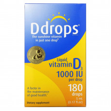 Ddrops, Жидкий витамин D3, 1000 МЕ, 0,17 жидких унций (5 мл)