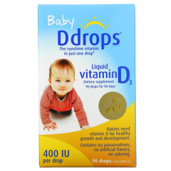 Ddrops, жидкий витамин D3 для детей, 400 МЕ, 90 капель, 2,5 мл (0,08 мл)