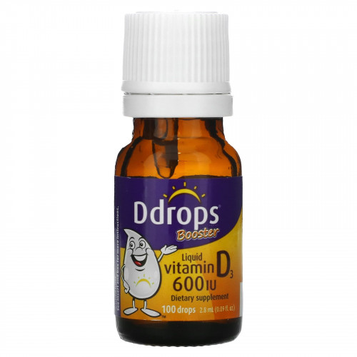Ddrops, Booster, улучшенный жидкий витамин D3, 600 МЕ, 2,8 мл (0,09 жидк. унций)