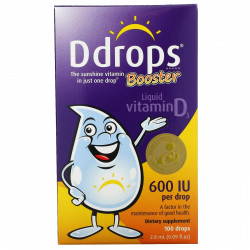 Ddrops, Booster, улучшенный жидкий витамин D3, 600 МЕ, 2,8 мл (0,09 жидк. унций)
