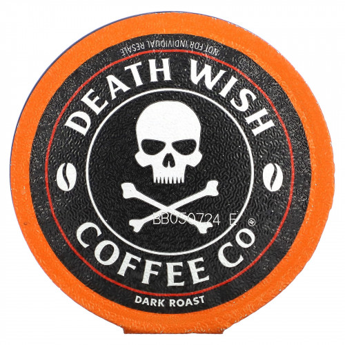 Death Wish Coffee, Самый крепкий в мире кофе, темная обжарка, 10 порционных кофейных капсул, 12,5 г (0,44 унции) каждая