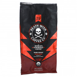 Death Wish Coffee, Самый крепкий в мире кофе, цельные зерна, темная обжарка, 454 г (16 унций)