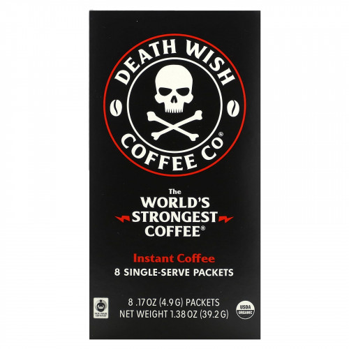 Death Wish Coffee, The World's Strongest Coffee, растворимый кофе, 8 порционных пакетиков по 4,9 г (0,17 унции)