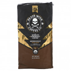 Death Wish Coffee, The World's Strongest Coffee, цельные зерна, средней обжарки, 454 г (16 унций)