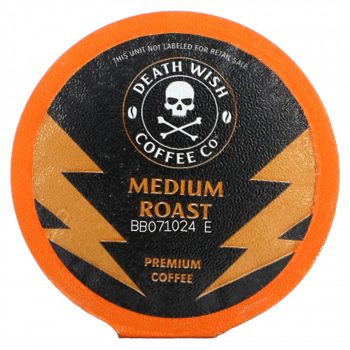 Death Wish Coffee, The World's Strongest Coffee, средняя обжарка, 10 порционных кофейных капсул, 12,5 г (0,44 унции)