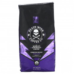 Death Wish Coffee, The World's Strongest Coffee, цельные зерна, обжарка эспрессо, темный, 396 г (14 унций)