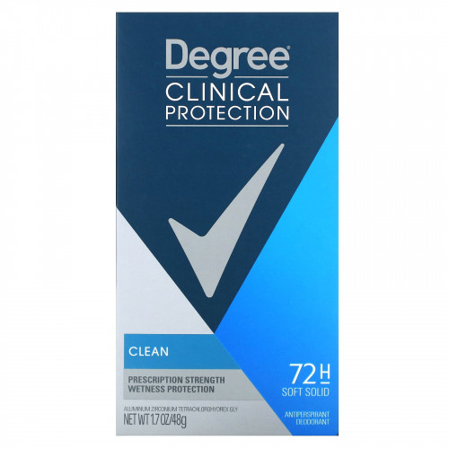 Degree, Для мужчин, Clinical Protection, Clean, дезодорант-антиперспирант, 48 г (1,7 унции)