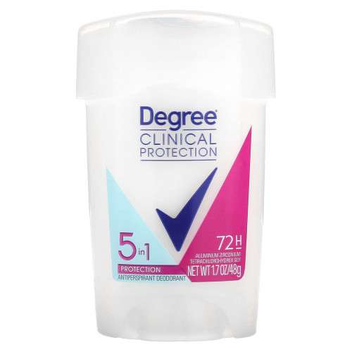 Degree, Clinical Protection, защита 5 в 1, дезодорант-антиперспирант, мягкое твердое вещество, 48 г (1,7 унции)