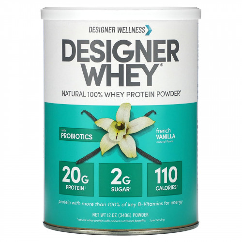 Designer Wellness, Designer Whey, натуральный 100%-ный сывороточный белок, французская ваниль, 340 г