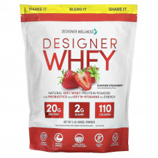 Designer Wellness, Designer Whey, натуральный 100% сывороточный протеин, со вкусом летней клубники, 908 г