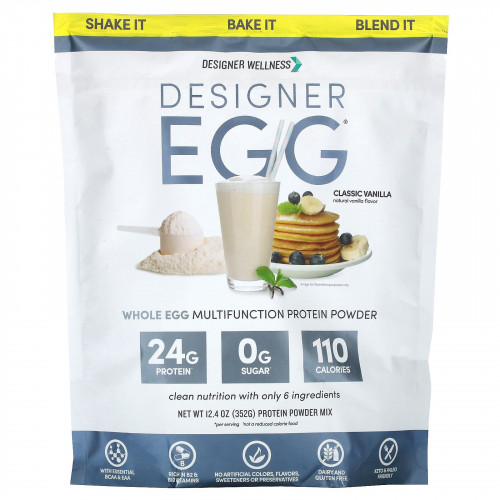 Designer Wellness, Totally Egg, Натуральный яичный и желточный белок, Классическая ваниль, 12,4 унц. (352 г)