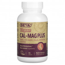 Deva, Cal-Mag Plus, веганская добавка премиального качества, 90 таблеток