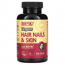 Deva, Веганский продукт для волос, ногтей и кожи с биотином, 90 таблеток