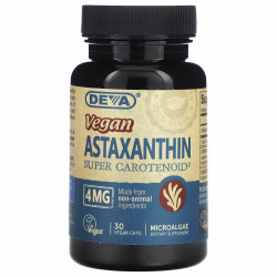 Deva, Веганский, астаксантин, 4 мг, 30 веганских капсул