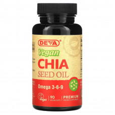 Deva, Веганское масло семян чиа премиального качества, 90 веганских капсул