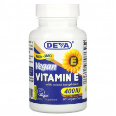 Deva, веганский витамин E со смешанными токоферолами, без сои, 400 МЕ, 90 веганских капсул
