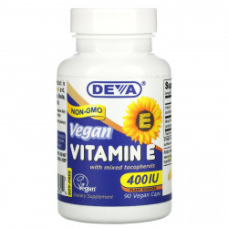 Deva, веганский витамин E со смешанными токоферолами, без сои, 400 МЕ, 90 веганских капсул