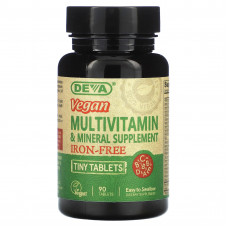 Deva, мультивитаминная и минеральная добавка в мини-таблетках, для веганов, без железа, 90 таблеток