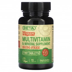 Deva, мультивитаминная и минеральная добавка в мини-таблетках, для веганов, без железа, 90 таблеток